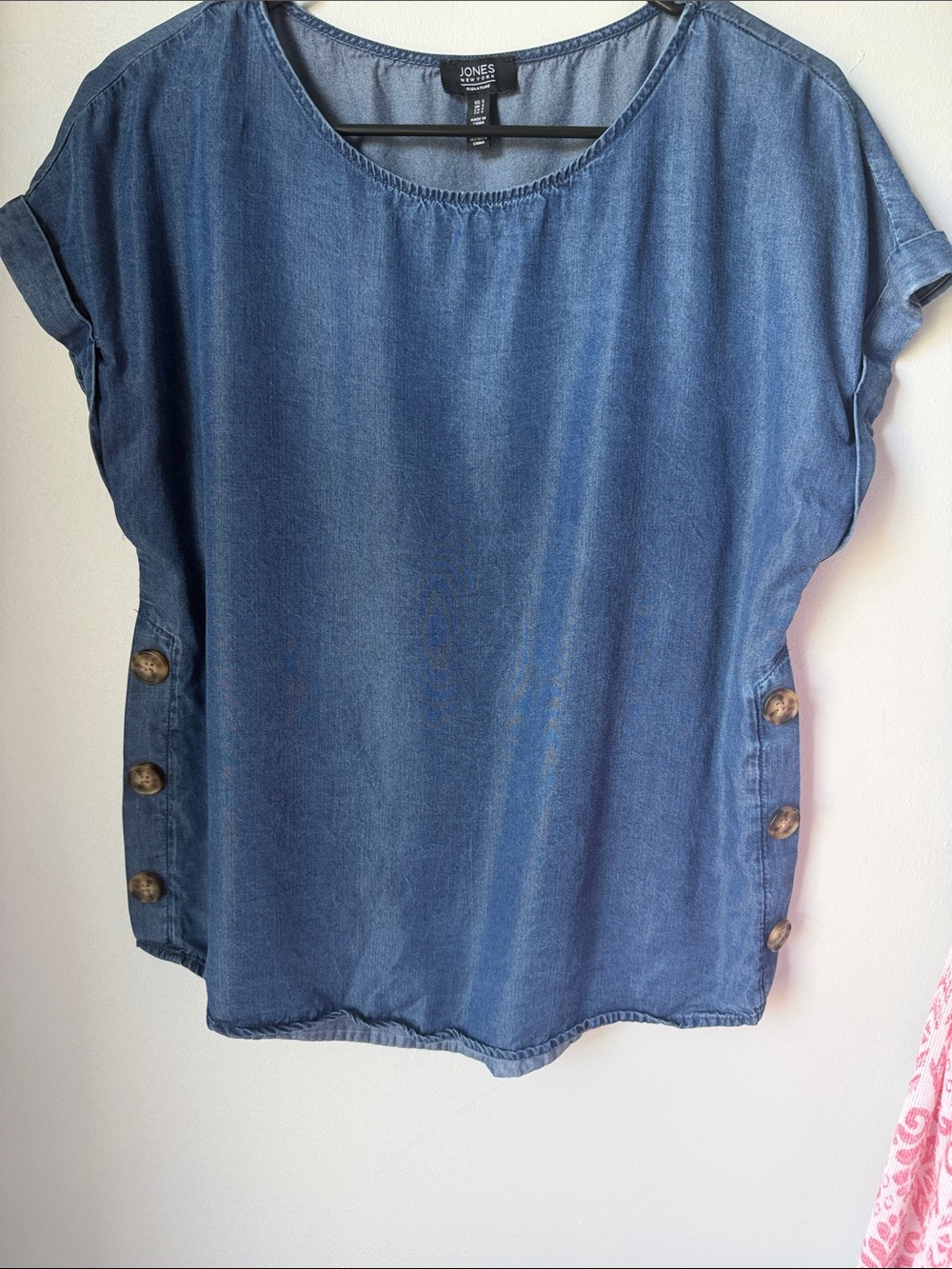 Jones New York Denim-Look Short Sleeve Tunic in Blue SZ S